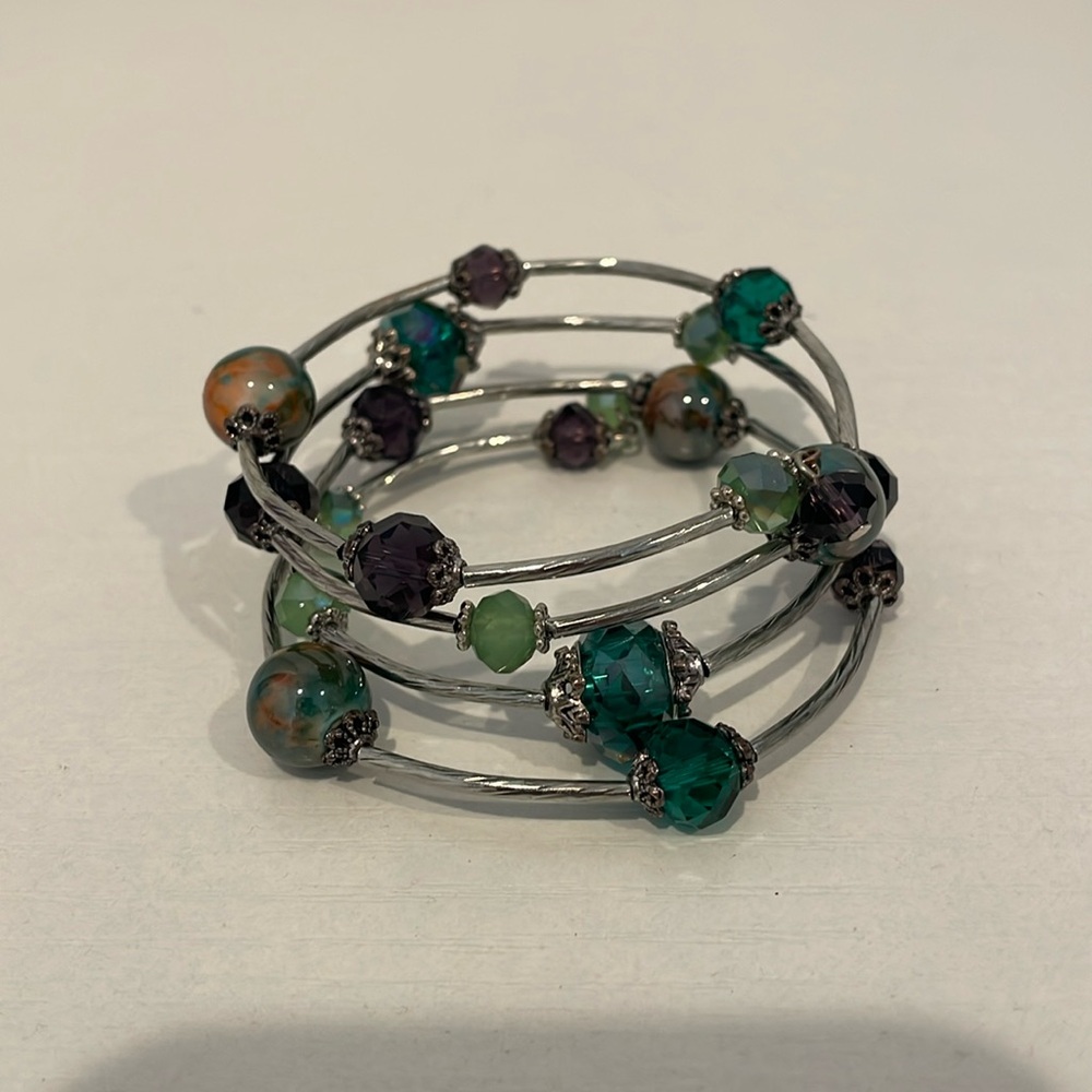 Beaded Wrap Bracelet-Purple & Green Beads